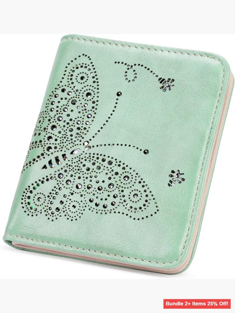 Slim RFID Blocking Bifold Wallet with Zipper Butterfly Design Mini Compact